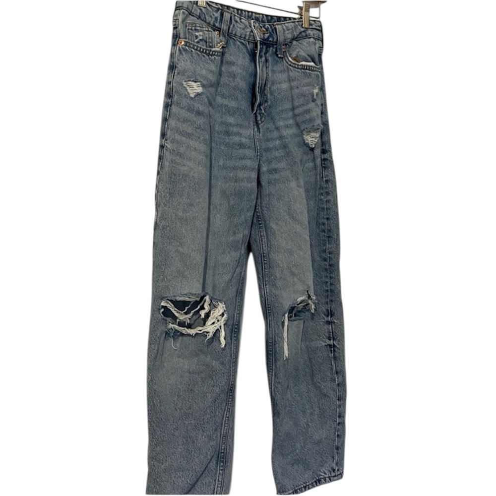 High-Rise Loose Fit Distressed Light Blue Women's Straight Jeans